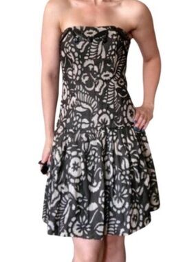Diane von Furstenberg Tam Tam strapless drop-waist black beige floral dress